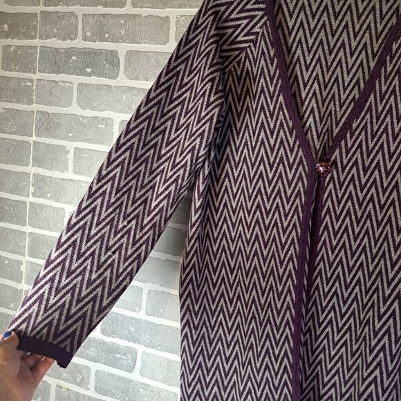Vintage Wool Cashmere 90s Chevron Purple Gray Print Womens Cardigan Size Large - Picture 6 of 13